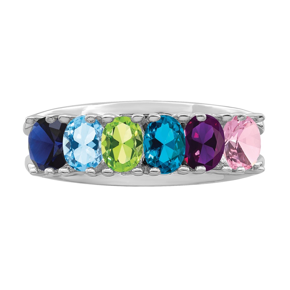 Sterling Silver Rhodium-plated Synthetic 6 Stone Mother's Ring (XMR2/6SS)