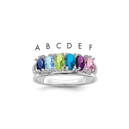 Sterling Silver Rhodium-plated Synthetic 6 Stone Mother's Ring