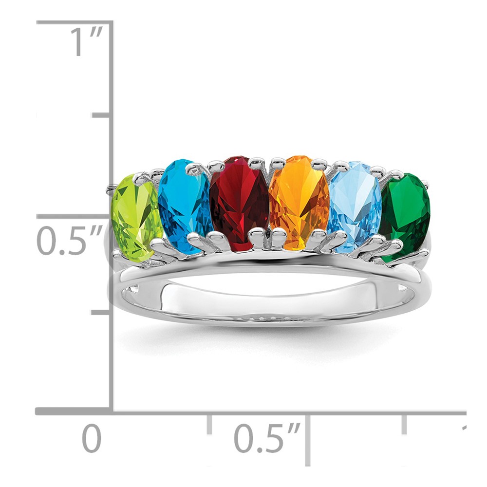 Sterling Silver Rhodium-plated Synthetic 6 Stone Mother's Ring (XMR2/6SS)