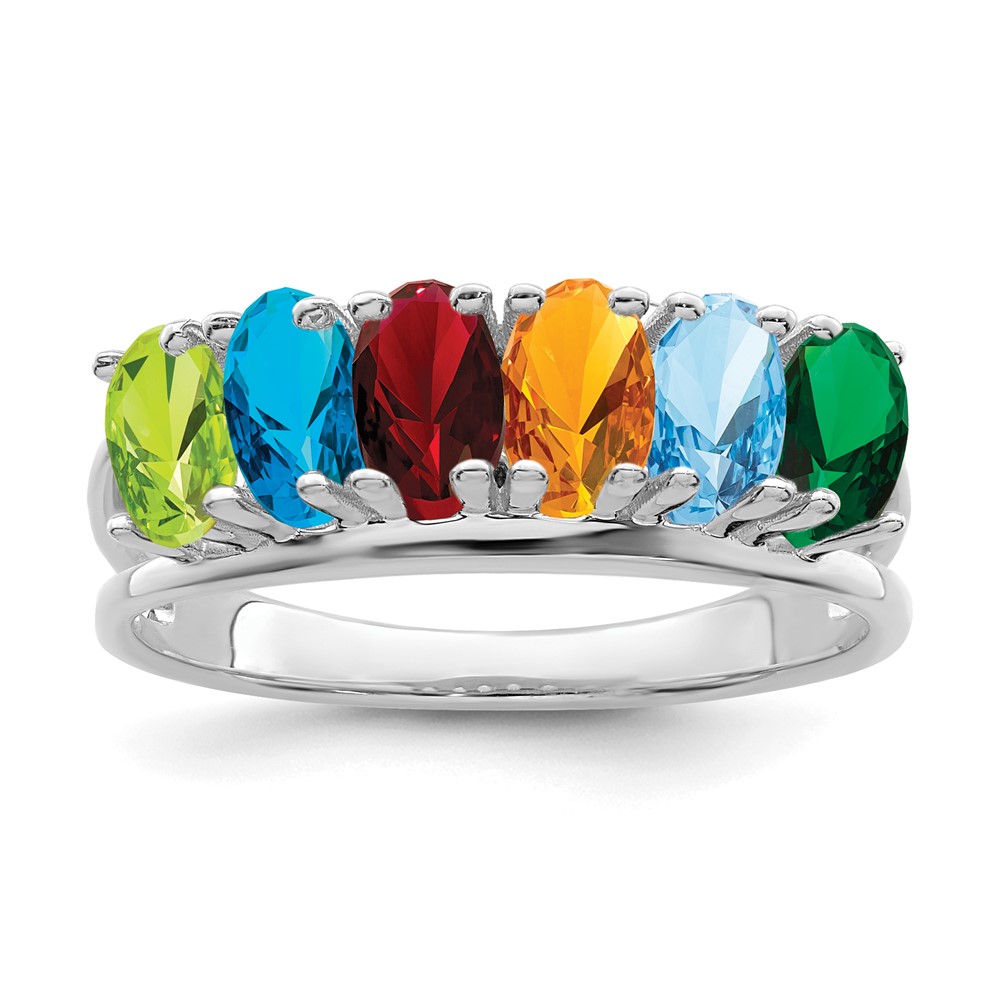 Sterling Silver Rhodium-plated Synthetic 6 Stone Mother's Ring (XMR2/6SS)