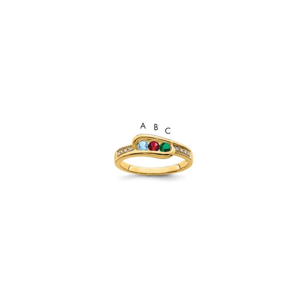 14K Yellow Gold Family Jewelry Synthetic Stone & Diamond Set Ring