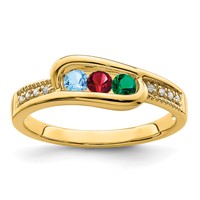 14K Yellow Gold Family Jewelry Synthetic Stone & Diamond Set Ring view 2