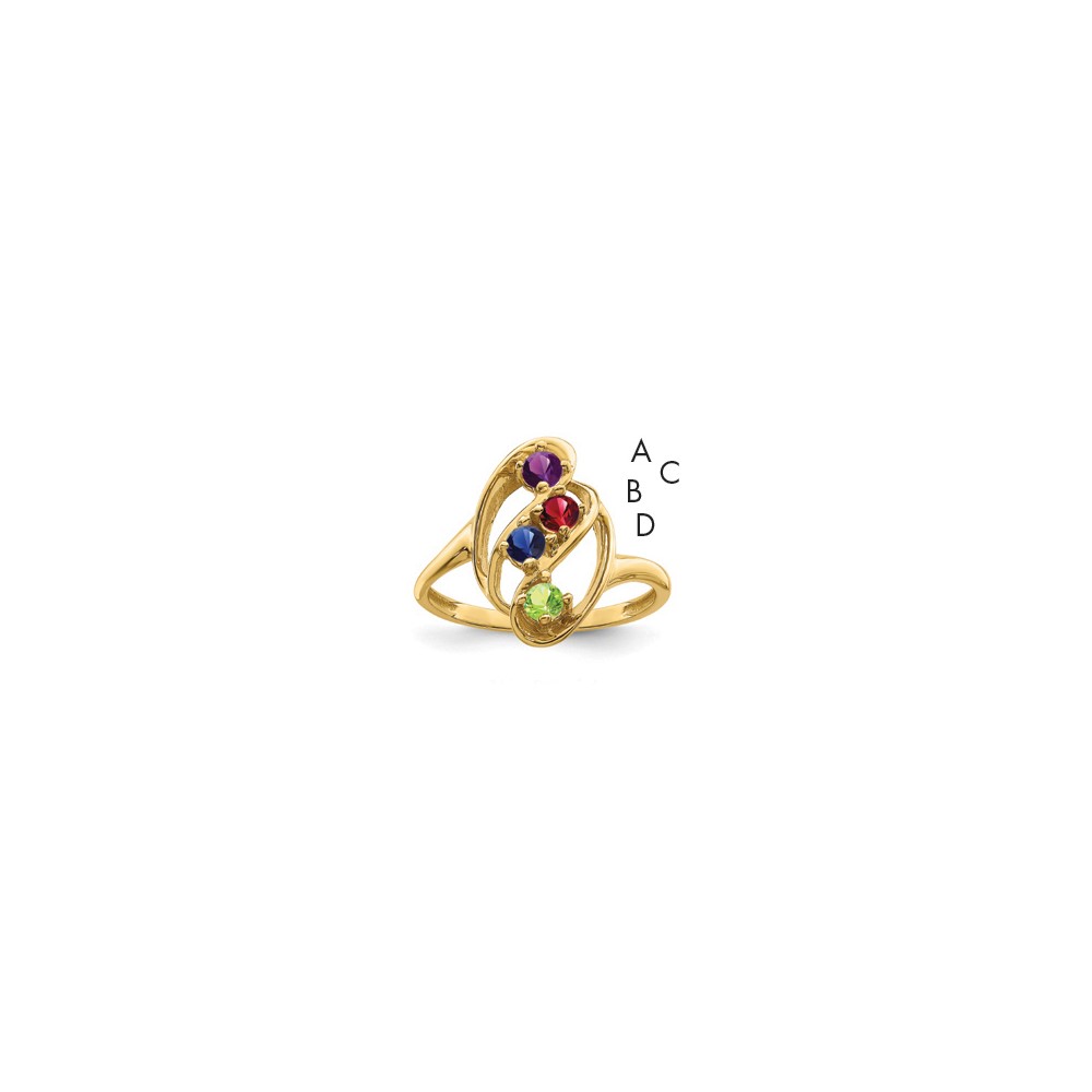 14K Yellow Gold Genuine 4 Stone Mother's Ring