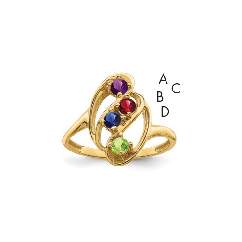 14K Yellow Gold Genuine 4 Stone Mother's Ring