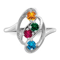 Sterling Silver Rhodium-plated Synthetic 4 Stone Mother's Ring view 5