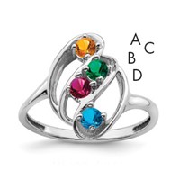 Sterling Silver Rhodium-plated Synthetic 4 Stone Mother's Ring view 1