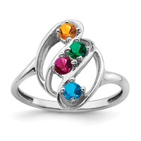 Sterling Silver Rhodium-plated Synthetic 4 Stone Mother's Ring view 2