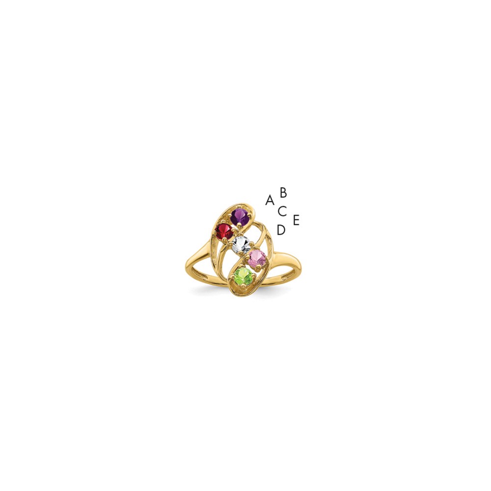 14K Yellow Gold Genuine 5 Stone Mother's Ring