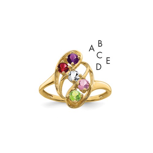 14K Yellow Gold Synthetic Family Jewelry Ring