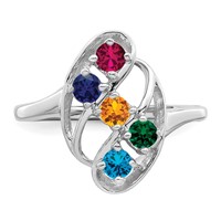 Sterling Silver Rhodium-plated Synthetic 5 Stone Mother's Ring view 5
