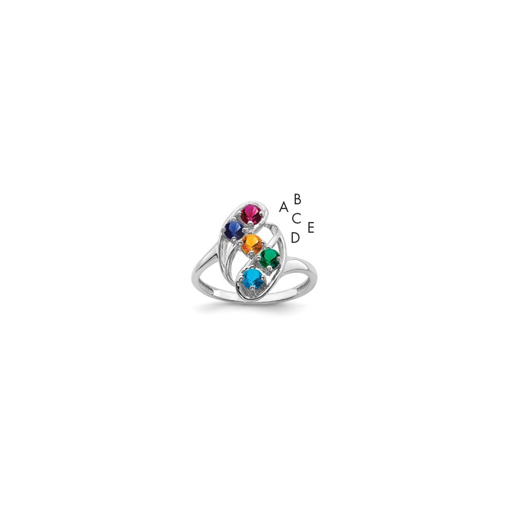 Sterling Silver Rhodium-plated Synthetic 5 Stone Mother's Ring