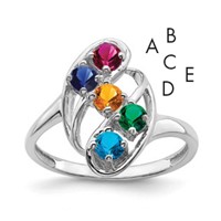 Sterling Silver Rhodium-plated Synthetic 5 Stone Mother's Ring view 1