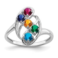 Sterling Silver Rhodium-plated Synthetic 5 Stone Mother's Ring view 2