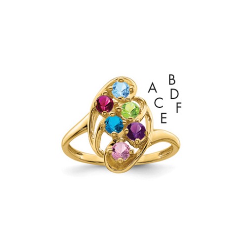 14K Yellow Gold Genuine 6 Stone Mother's Ring