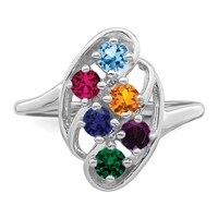 Sterling Silver Rhodium-plated Synthetic 6 Stone Mother's Ring view 5