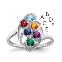 Sterling Silver Rhodium-plated Synthetic 6 Stone Mother's Ring view 1