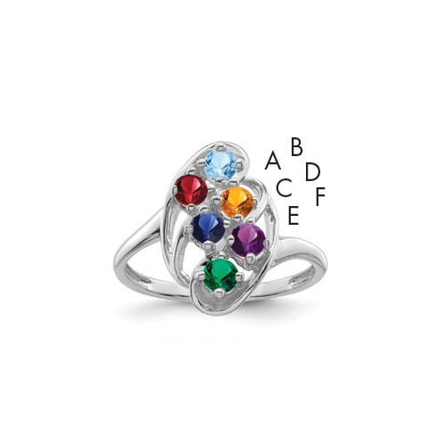 14K White Gold Synthetic Family Jewelry Ring