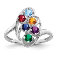 Sterling Silver Rhodium-plated Synthetic 6 Stone Mother's Ring view 2