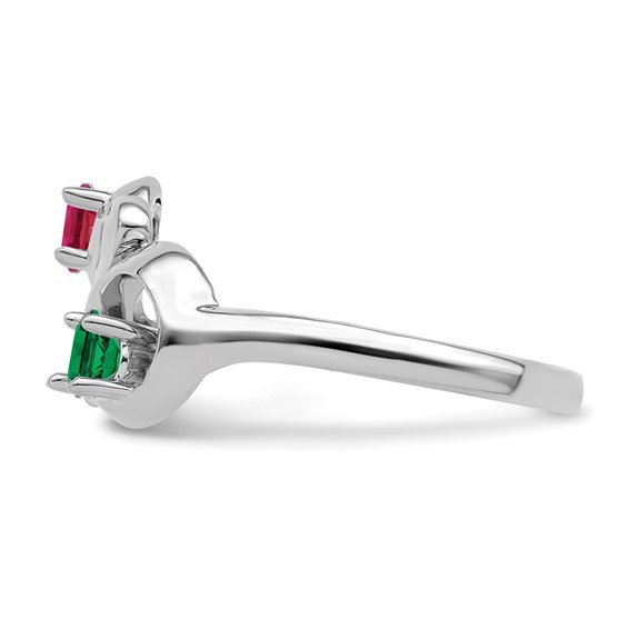 Sterling Silver Rhodium-plated Synthetic 2 Stone Mother's Ring