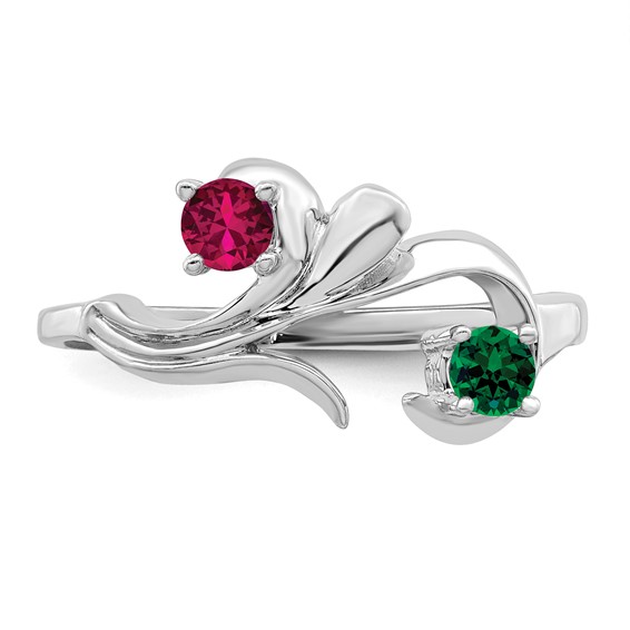 Sterling Silver Rhodium-plated Synthetic 2 Stone Mother's Ring