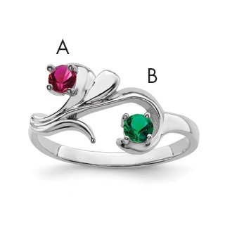 Sterling Silver Rhodium-plated Synthetic 2 Stone Mother's Ring
