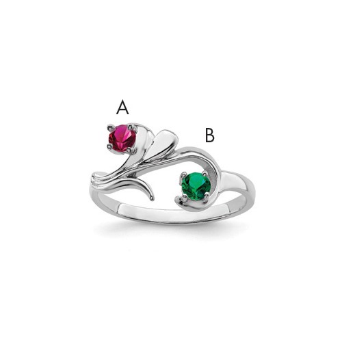 Sterling Silver Rhodium-plated Synthetic 2 Stone Mother's Ring