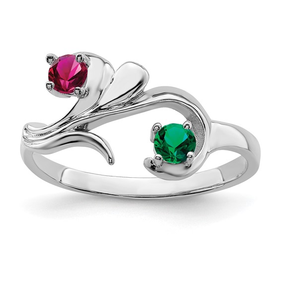 Sterling Silver Rhodium-plated Synthetic 2 Stone Mother's Ring