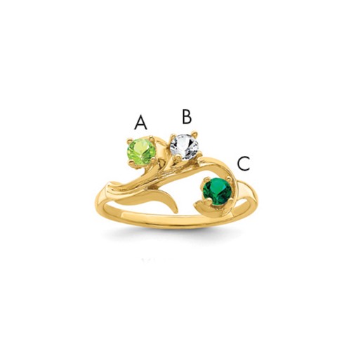 14K Yellow Gold Genuine 3 Stone Mother's Ring