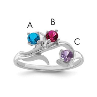 Sterling Silver Rhodium-plated Synthetic 3 Stone Mother's Ring