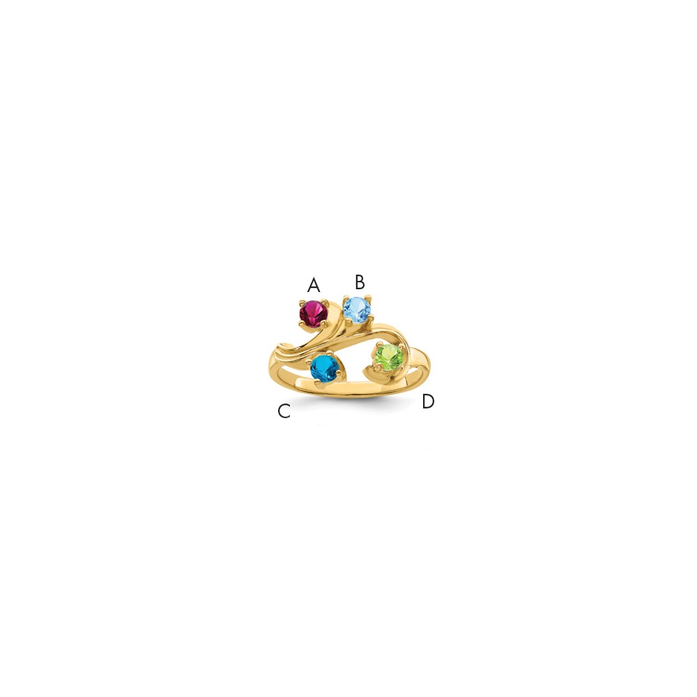 14K Yellow Gold Genuine 4 Stone Mother's Ring