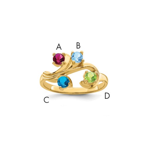 14K Yellow Gold Genuine 4 Stone Mother's Ring