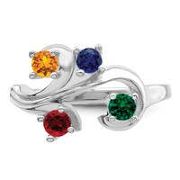 Sterling Silver Rhodium-plated Synthetic 4 Stone Mother's Ring view 5