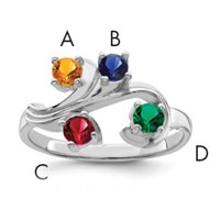 Sterling Silver Rhodium-plated Synthetic 4 Stone Mother's Ring view 1