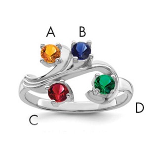 Sterling Silver Rhodium-plated Synthetic 4 Stone Mother's Ring
