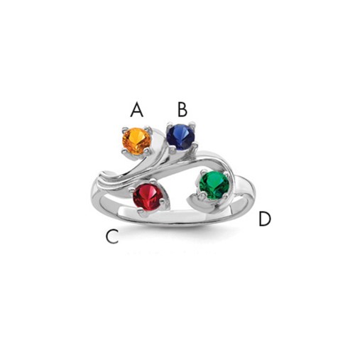 Sterling Silver Rhodium-plated Synthetic 4 Stone Mother's Ring