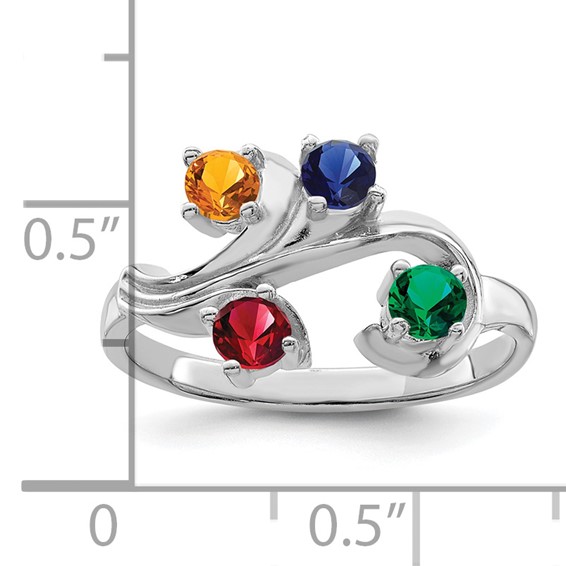 Sterling Silver Rhodium-plated Synthetic 4 Stone Mother's Ring