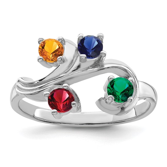 Sterling Silver Rhodium-plated Synthetic 4 Stone Mother's Ring