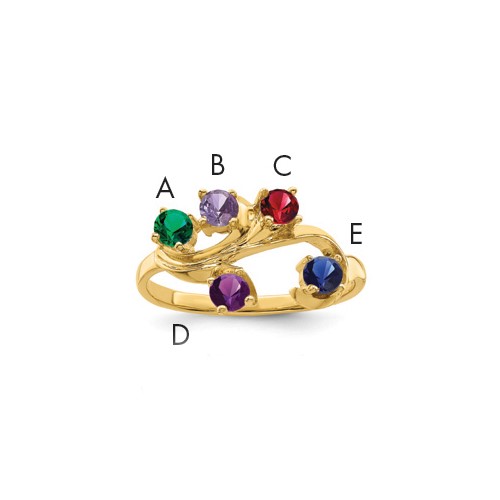 14K Yellow Gold Genuine 5 Stone Mother's Ring