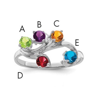 Sterling Silver Rhodium-plated Synthetic 5 Stone Mother's Ring