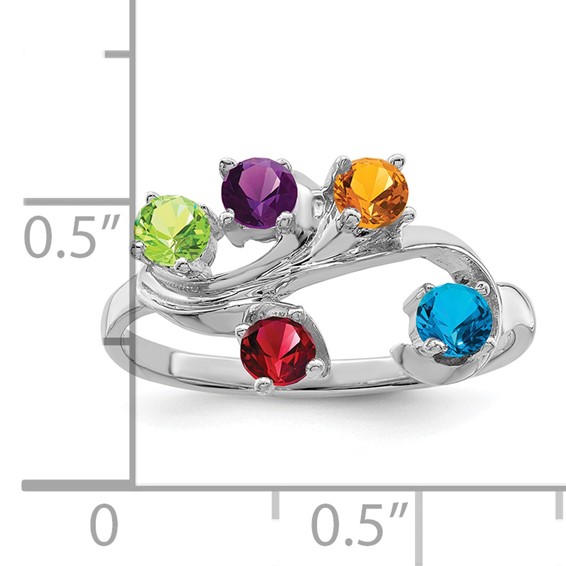 Sterling Silver Rhodium-plated Synthetic 5 Stone Mother's Ring