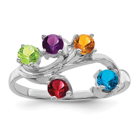 Sterling Silver Rhodium-plated Synthetic 5 Stone Mother's Ring
