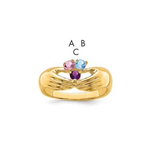 14K Yellow Gold 3 Genuine Stone Family Ring