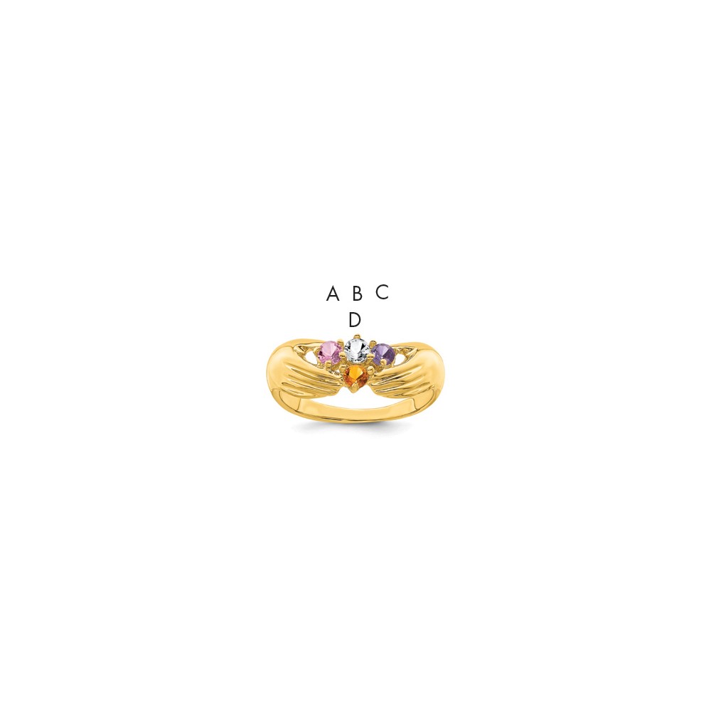 14K Yellow Gold 4 Genuine Stone Family Ring