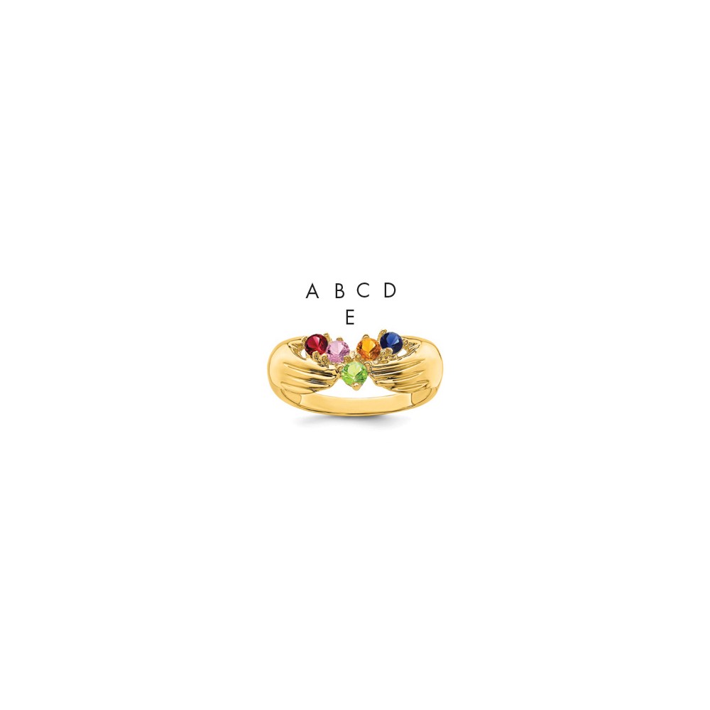 14K Yellow Gold 5 Genuine Stone Family Ring