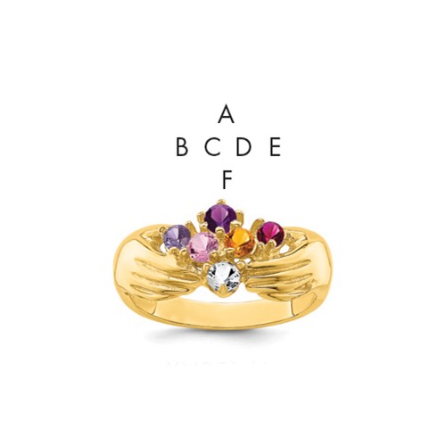14K Yellow Gold 6 Genuine Stone Family Ring