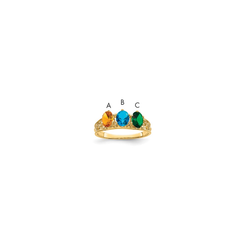 14K Yellow Gold 3 Synthetic Stone Family Ring