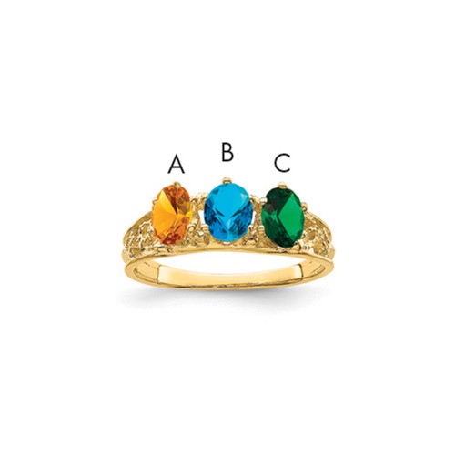 14K Yellow Gold 3 Synthetic Stone Family Ring