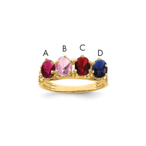 14K Yellow Gold 4 Genuine Stone Family Ring