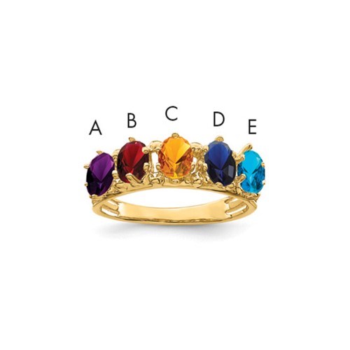 14K Yellow Gold 5 Synthetic Stone Family Ring