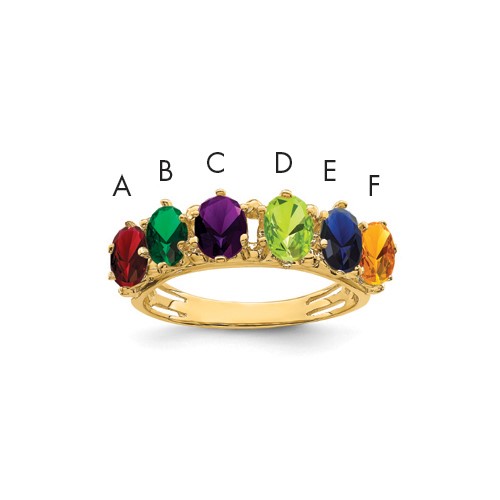14K Yellow Gold 6 Synthetic Stone Family Ring